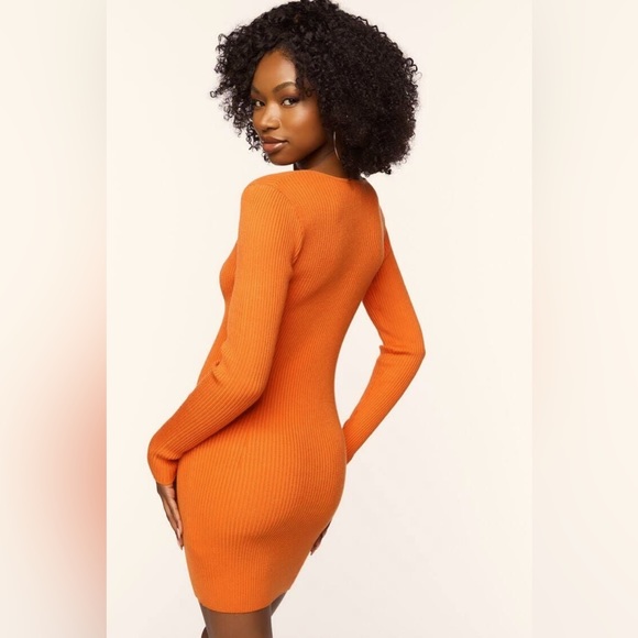 ARITZIA Wilfred V- neck Mustard Orange Ribbed Knit Mini Dress Medium NWOT - Picture 2 of 8